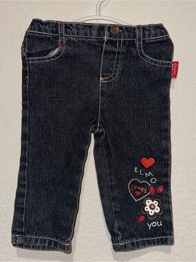 Elmo Loves You Sesame Street Dark Denim Kids Jeans - Black 12 Months